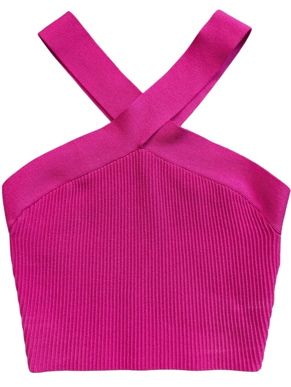 Aritzia Babaton Womens Fuschia Pink Sculpt Knit Criss Cross Cropped Tank Size XS